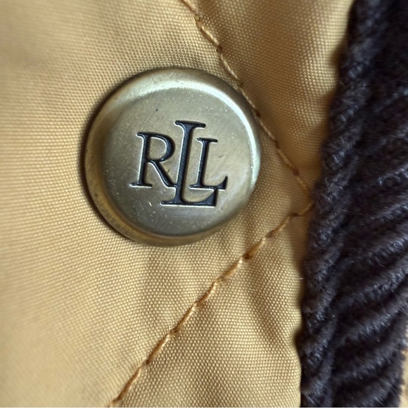 Lauren Ralph Lauren Mustard Quilted Jacket Faux Sherpa Collar Corduroy Trim Sz M - Picture 10 of 13